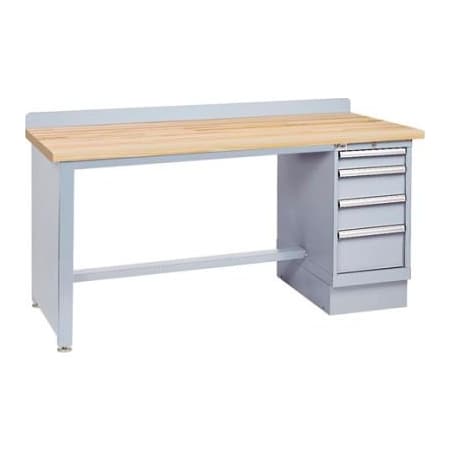 Lista International Technical Workbench w/Tech Leg, 3 Drawer Cabinet, Butcher Block Top - Gray XSTB22-72BT/LG